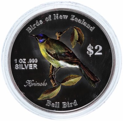 купить Острова Кука 2 доллара 2005 "Птицы Новой Зеландии - Медосос-колокольчик"