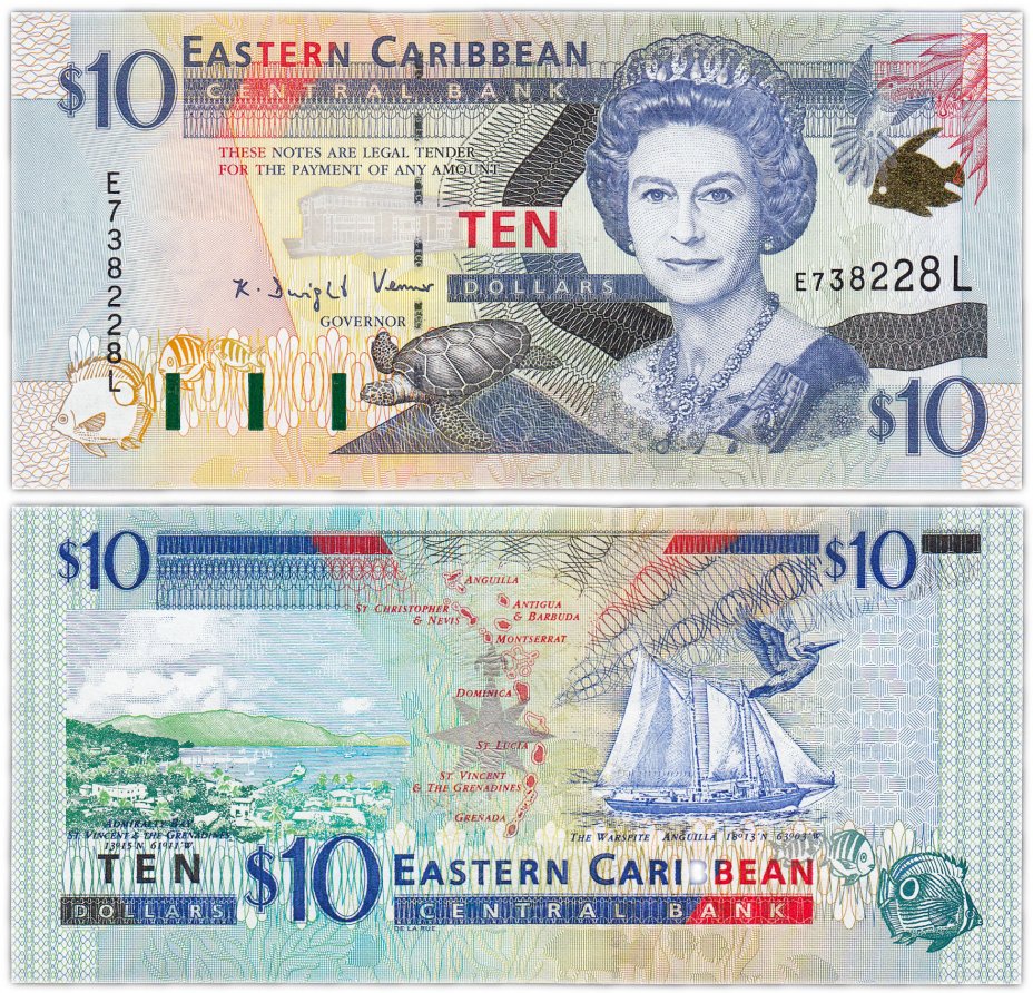 купить Восточные Карибы 10 долларов 2000(Pick 38l) St.Lucia