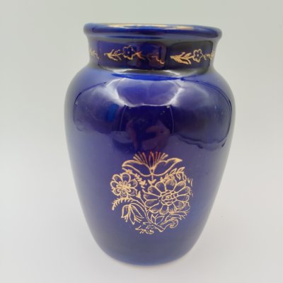 купить Ваза "Два букета", фарфор, крытье кобальтом, золочение, Ленинградский фарфоровый завод (ЛФЗ), СССР, 1950-1960 гг.