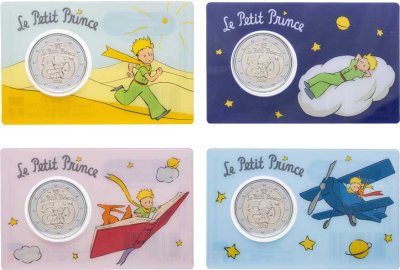 купить Франция 2 евро 2026 набор из 4-х монет "Маленький принц 80 лет" в 4-х видах коинкарт