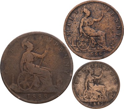 купить Великобритания набор из 1/4, 1/2 и 1 пенни 1885-1888 (Виктория)