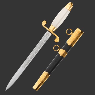 купить Кортик офицерский "ВВС", сталь, латунь, дерево, черная кожа, неолейкорит, золочение; в деревянном подарочном коробе с бархатным ложементом, Российская Федерация, 2024 г.