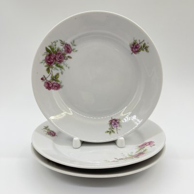 купить Набор десертных (пирожковых) тарелок на 3 персоны, фарфор, деколь, Дулевский фарфоровый завод (Дулёво), СССР, 1964-1968 гг.