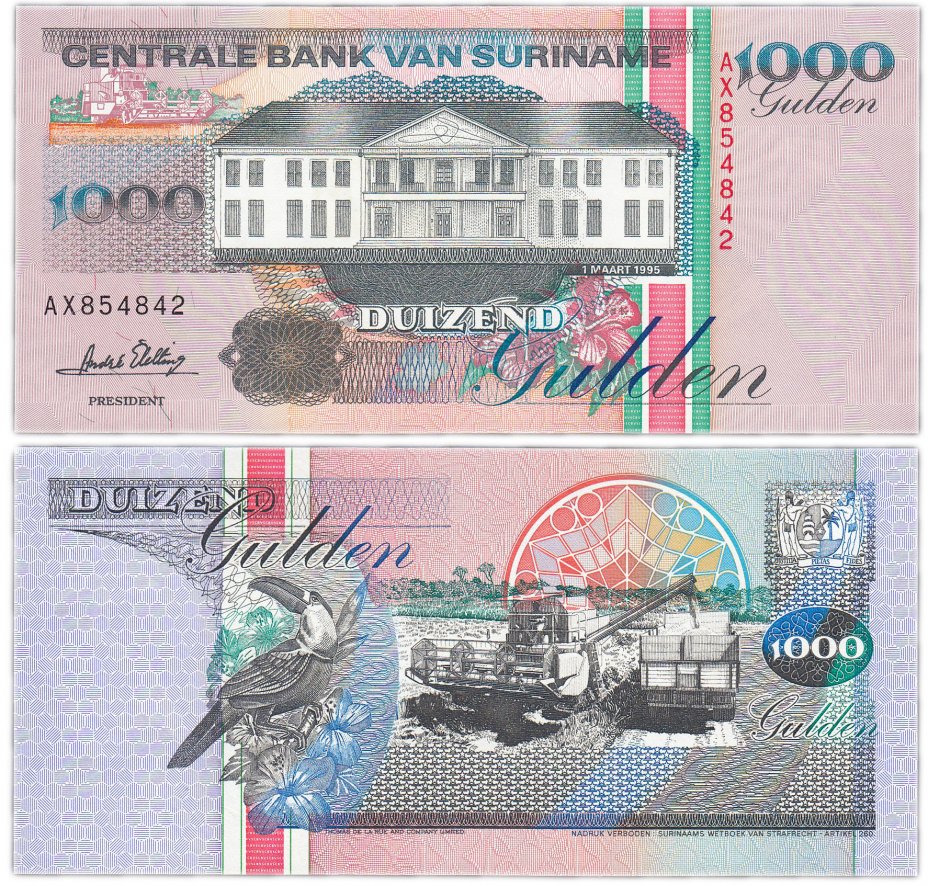 купить Суринам 1000 гульденов 1995 (Pick 141b)