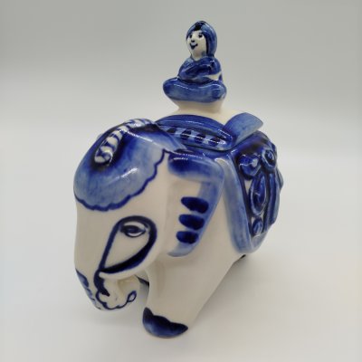 купить Чайница "Индийский слон", Гжель, фарфор, роспись, СССР, 1990-2010 гг.
