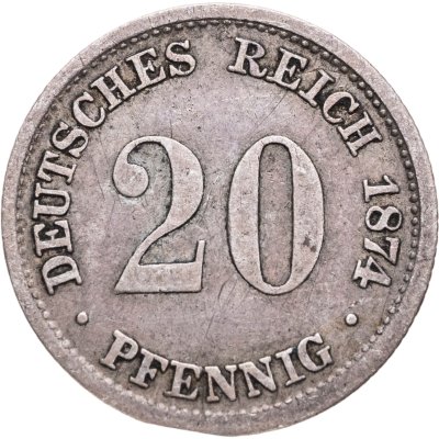 купить Германия 20 пфеннигов (pfennig) 1874, знак монетного двора: "D" - Мюнхен