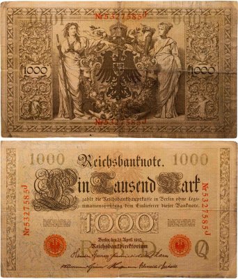 купить Германия 1000 марок 1910 красная печать