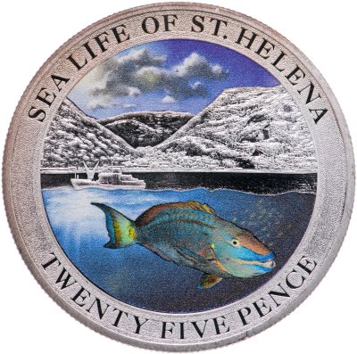 купить Остров Святой Елены 25 пенсов 2013 "Морская жизнь Острова Святой Елены - Рыба-попугай"