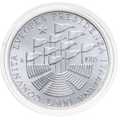 купить Италия 500 лир (lire) 1985 "Итальянское президентство в Европейском экономическом сообществе" в футляре