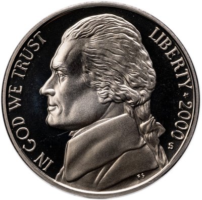 купить США 5 центов (cents) 2000 S Proof "Jefferson Nickel (Джефферсон)", знак монетного двора "S" - Сан-Франциско