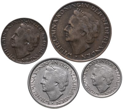 купить Нидерланды, набор из 4 монет 1948 года, Королева Вильгельмина