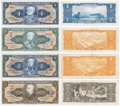 купить Бразилия набор из 4 банкнот 1, 2, 5 крузейро 1944-1964