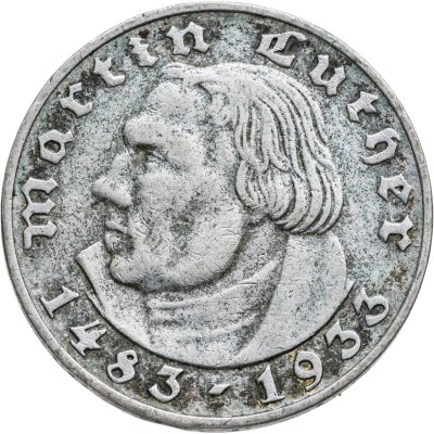 купить Германия, Третий рейх 2 рейхсмарки (reichsmark) 1933 A "450 лет со дня рождения Мартина Лютера"