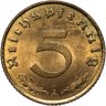 Купить Германия, Третий рейх 5 рейхспфеннигов (reichspfennig) 1938, знак монетного двора "А" - Берлин