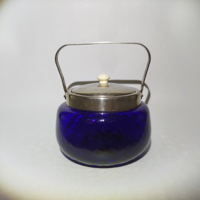 купить Сахарница синего цвета с крышкой и ручкой, стекло, металл, СССР, 1960-1980 гг.