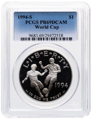 купить США 1 доллар (dollar) 1994 S Proof "Чемпионат мира по футболу 1994 года" в слабе NGC PR69DCAM