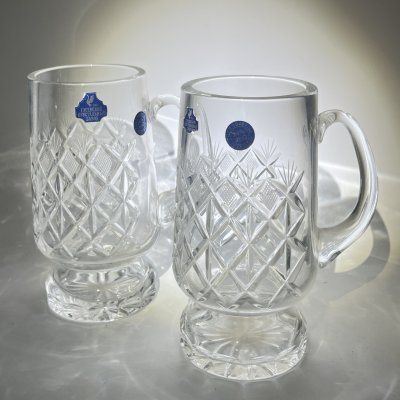 купить Набор из 2 пивных кружек с геометрическим декором, хрусталь, пресс, алмазная грань, Гусевской хрустальный завод (Гусь-Хрустальный), СССР, 2000-2020 гг.