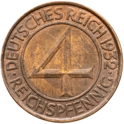 купить Германия 4 рейхспфеннига (reichspfennig) 1932, знак монетного двора "A" — Берлин