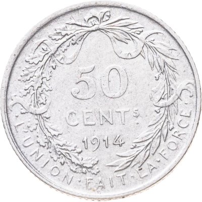 купить Бельгия 50 сантимов (centimes) 1914 Надпись на французском - 'ALBERT ROI DES BELGES'