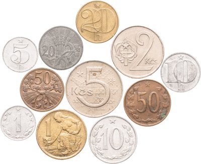 купить Чехословакия набор из 11 монет 1, 5, 10, 20, 50 геллеров, 1, 2, 5 крон 1949-1985