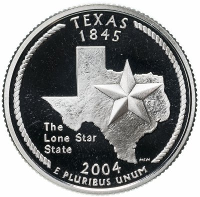 купить США 25 центов (квотер, 1/4 доллара, quarter dollar) 2004 S Proof Техас (Texas), знак монетного двора: "S" - Сан-Франциско