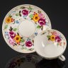 Купить Пара чайная с двусторонним расписным цветочным декором в русском стиле, фарфор, роспись, золочение, Фарфоровый завод «Пролетарий» (Бронница, Мста), СССР, 1953-1958 гг.
