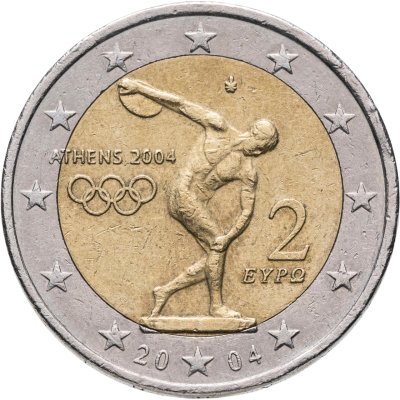купить Греция 2 евро (евро) 2004 "XXVIII Летние олимпийские игры 2004 года в Афинах: Дискобол"