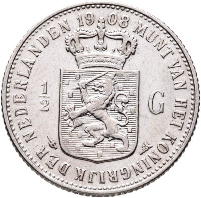 купить Нидерланды 1\2 гульдена (gulden) 1908 Королева Вильгельмина