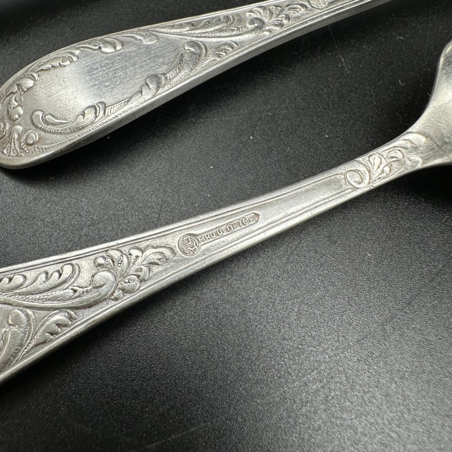 Набор из 6 чайных ложек "Пламя", мельхиор (медь-никель), Кольчугинский ...