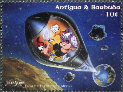 купить Антигуа и Барбуда Почтовая марка 1996 "Микки, Дональд и Гуфи в космической ракете"