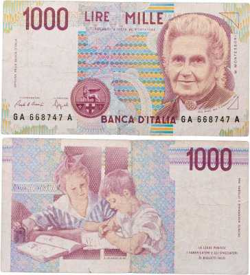 купить Италия 1000 Лир 1990 "Мария Монтессори. Школа Монтессори"