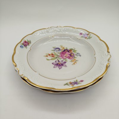 купить Набор из 2 суповых тарелок с цветочным декором, фарфор, деколь, золочение, Krister Porzellan-Manufaktur (KPM), Польша, 1945-1952 гг.