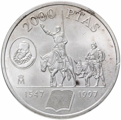 купить Испания 2000 песет (pesetas) 1997 450 лет со дня рождения Мигеля Сервантеса