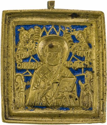 Купить Икона "Святитель Николай Чудотворец" (Николай Угодник), бронза, литье, эмаль, Российская Империя, 1850-1890 гг.