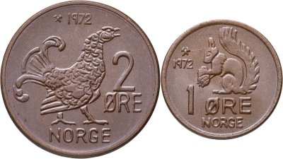 купить Норвегия набор из 2х монет (1 и 2 эре) 1972 Животные