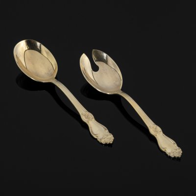 Купить Набор для подачи салата  "Серебряная роза", мельхиор (медь-никель), золочение, Кольчугинский завод цветных металлов, Российская Федерация, 1990-2010 гг.