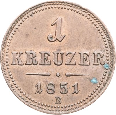 купить Австрия 1 крейцер (kreuzer) 1851, знак монетного двора "B" - Кремница