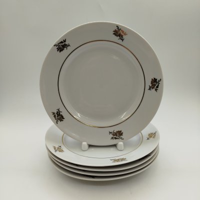 купить Набор из пяти десертных тарелок с цветочным декором, фарфор, деколь, золочение, Дулевский фарфоровый завод (Дулёво), СССР, 1968-1991 гг.
