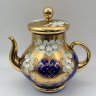 Купить Чайник насыщенно-синего оттенка, украшенный лепным декором в виде цветов, стекло, золочение, роспись, налепы, Чехословакия, 1970-1990 гг.
