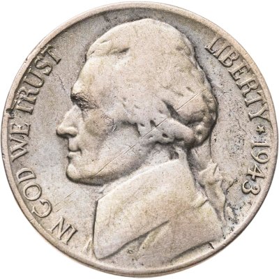 купить США 5 центов (cents) 1943 P Jefferson Nickel (Джефферсон) знак монетного двора "P" - Филадельфия