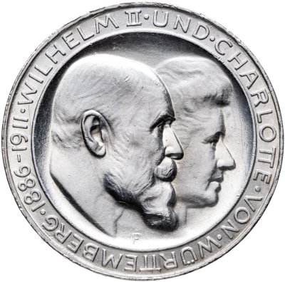 купить Вюртемберг 3 марки 1911 "25-летие свадьбы Вильгельма II и Шарлотты"