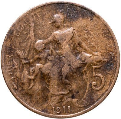 купить Франция 5 сантимов (centimes) 1911