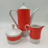 Купить Сервиз кофейный в красно-белой гамме на 6 персон (15 предметов), фарфор, крытье, золочение, Kahla, ГДР, 1960-1990 гг.