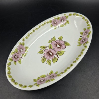 купить Селёдочница с цветочным декором в розово-зеленой гамме, фарфор, печать, Epiag Royal Czechoslovakia, Чехословакия, 1970-1990 гг.