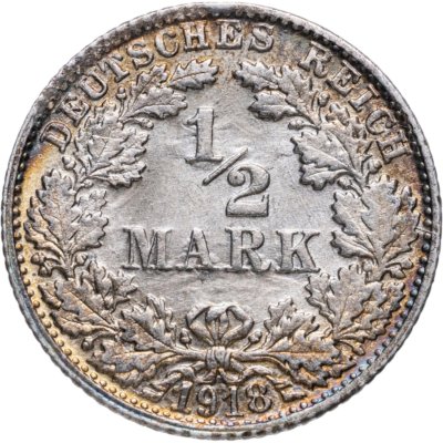 купить Германия 1/2 марки (mark) 1918 Знак монетного двора: "F" - Штутгарт