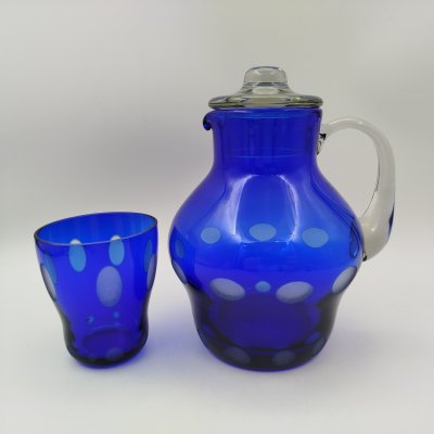 купить Набор для воды и прохладительных напитков (кувшин и стакан), цветное стекло, алмазная грань, СССР, 1960-1980 гг.