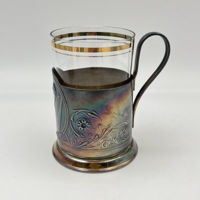 купить Подстаканник «Спутник» в комплекте со стаканом, мНЦ (медь-никель-цинк), стекло, Мстерский завод художественных изделий «Ювелир», СССР, 1972 г.