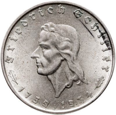 купить Германия, Третий рейх 2 рейхсмарки (reichsmark) 1934 "175 лет со дня рождения Фридриха Шиллера"