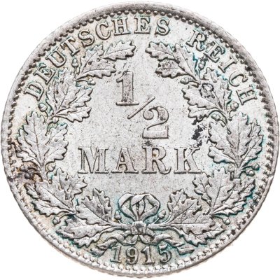 купить Германия 1/2 марки (mark) 1915, знак монетного двора: "D" - Мюнхен
