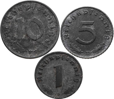 купить Германия набор 1,5,10 рейхспфеннигов 1942, случайный двор